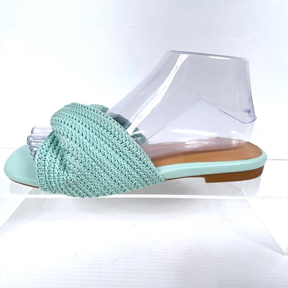 Nordstrom Size 7.5 Mint Green Knotted Slide Beachy Flat Sandals Womens - Picture 3 of 9